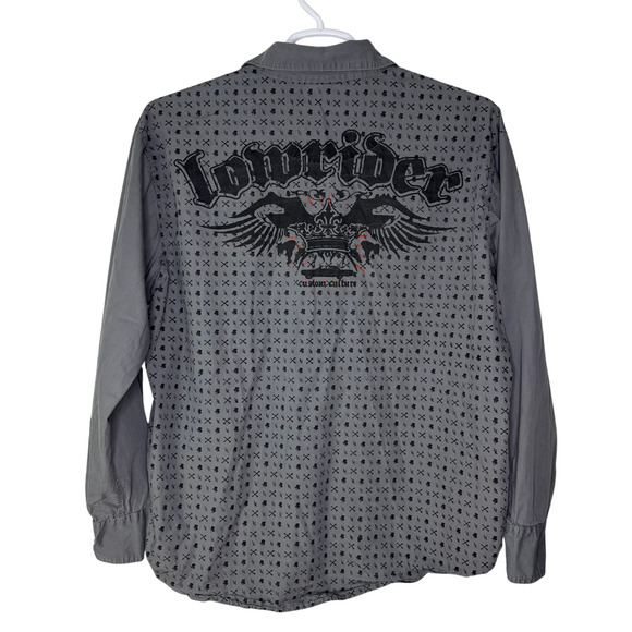 Vintage Lowrider Shirt Mens Large Gray Button Up Y2K Streetwear Hip Hop - Picture 1 of 5